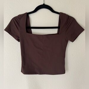 Aritzia Babaton Chocolate Brown Square Neck Crop Top (Size Small)